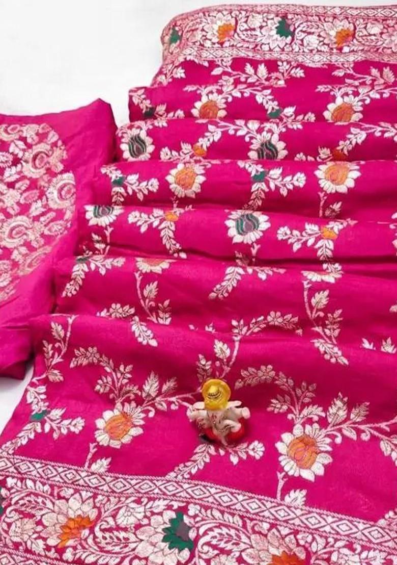 Pink Printed Kanjeevaram Saree Set