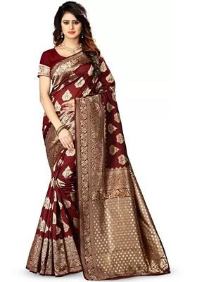 Maroon woven Kanjeevaram Saree Set
