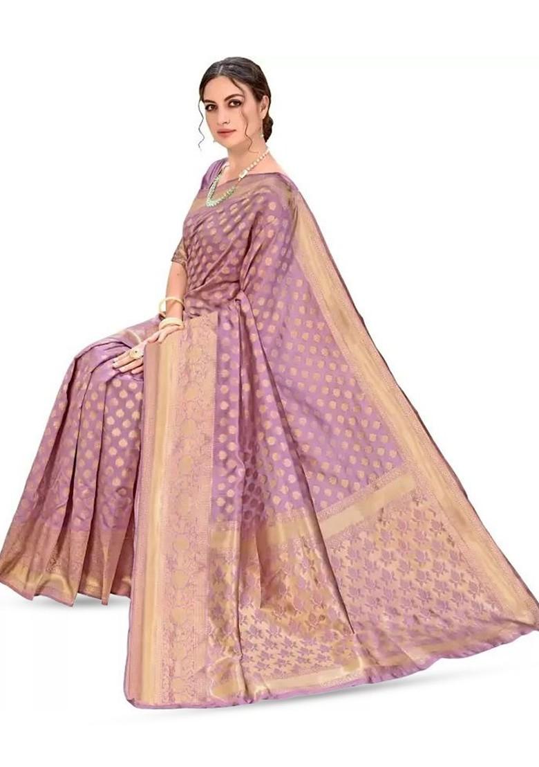 Pink woven Silk Saree Set