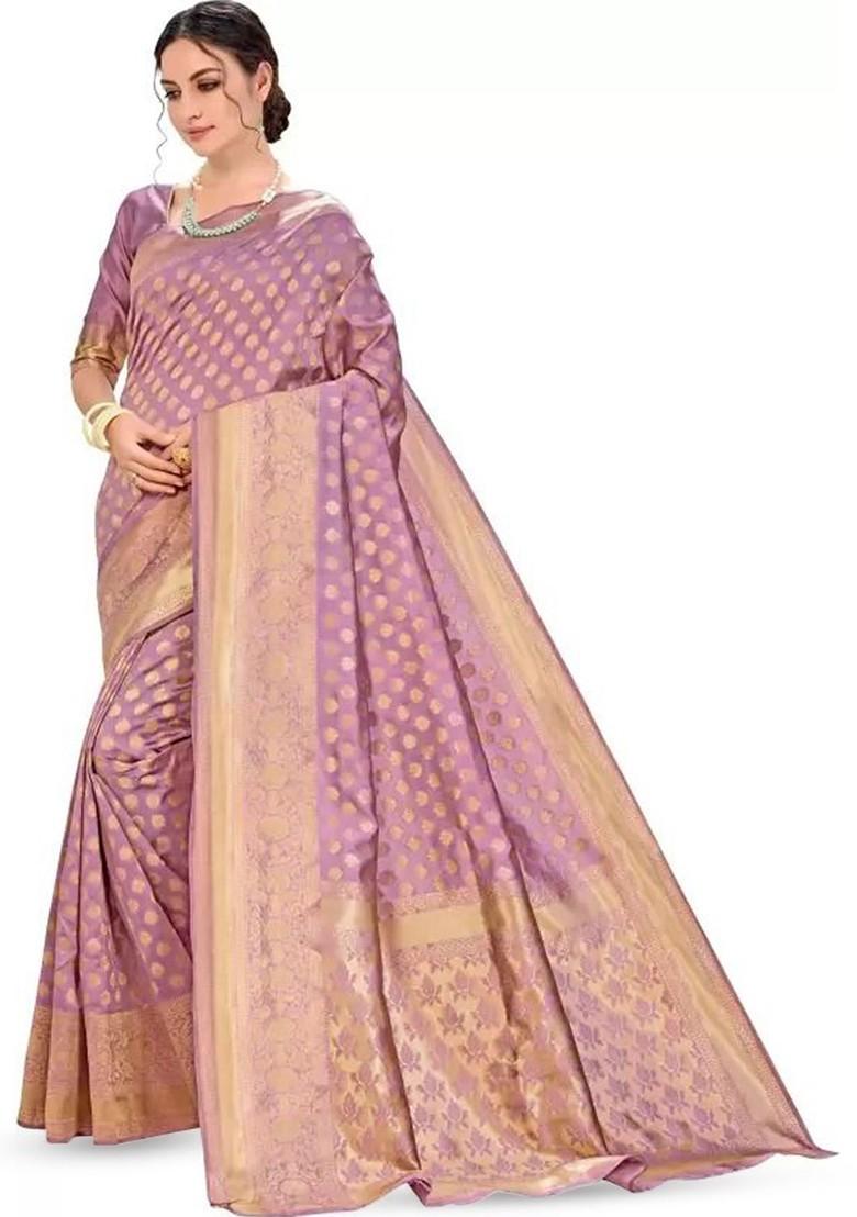 Pink woven Silk Saree Set