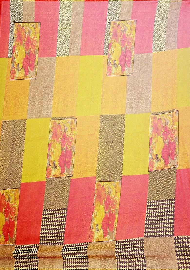 Pink Printed Georgette Saree Set (Set Of 2)