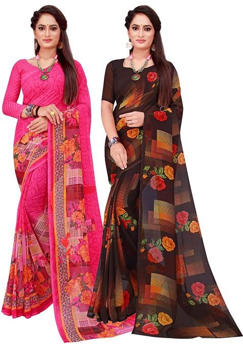 Magenta Floral Georgette Saree Set