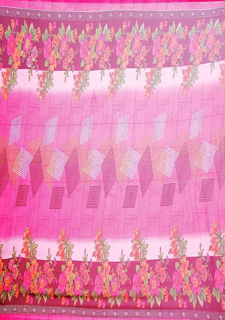 Pink Embroidered Georgette Saree Set (Set Of 2)