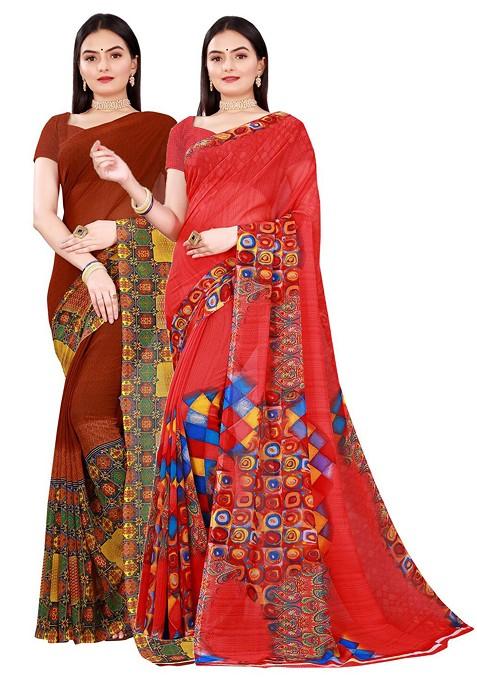 Red Embroidered Georgette Saree Set