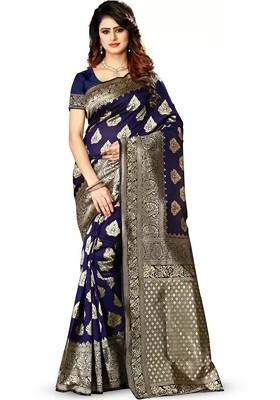 Navy Blue woven Kanjeevaram Saree Set
