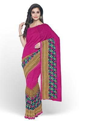 Pink Embroidered Georgette Saree Set