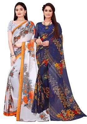 White Embroidered Georgette Saree Set