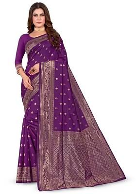 Burgundy woven Kanjeevaram Saree Set