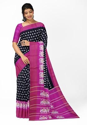 Black Embroidered Silk Saree Set