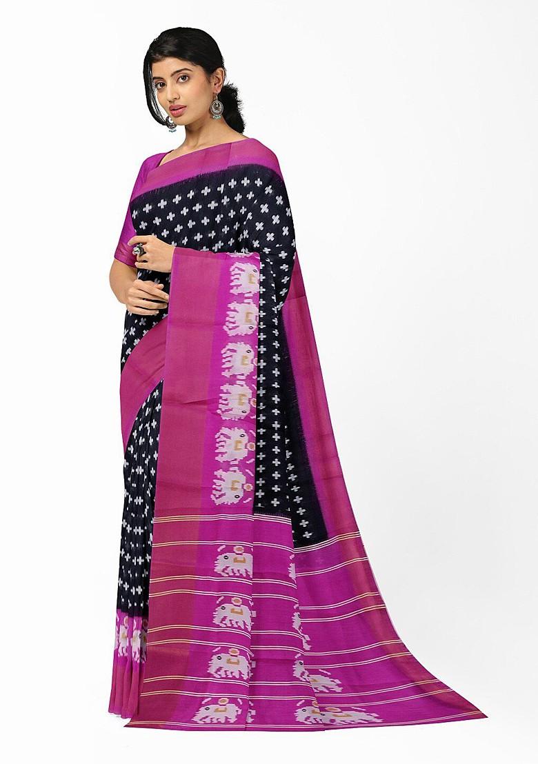 Black Embroidered Silk Saree Set