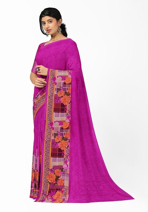 Snuggle Spot Women's Fox Georgette  Solid Saree With Unstitched Blouse 5.5Mtr (Pink) main image 1