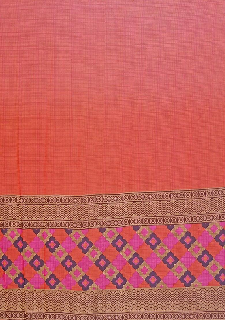 Orange Floral Georgette Saree Set (Set Of 2)