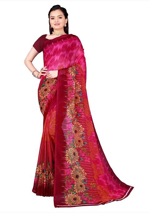 Pink Floral Georgette Saree Set