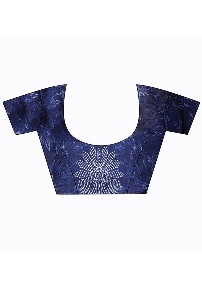 Navy Blue Floral Georgette Saree Set (Set Of 2)