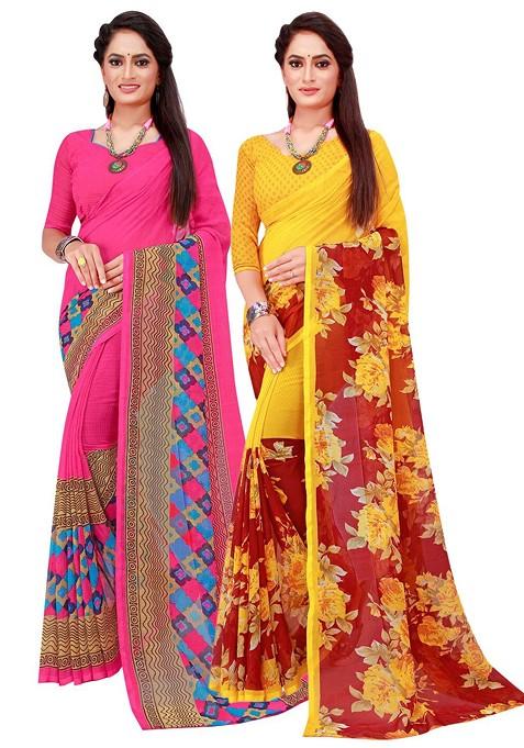 Magenta Embroidered Poly Blend Saree Set