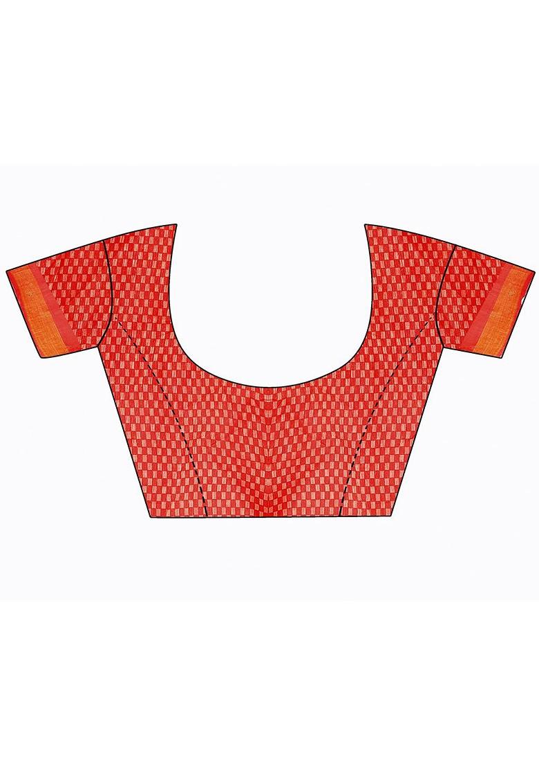 Orange Printed Art Silk Saree Set