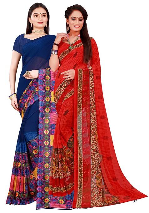 Navy Blue Embroidered Georgette Saree Set