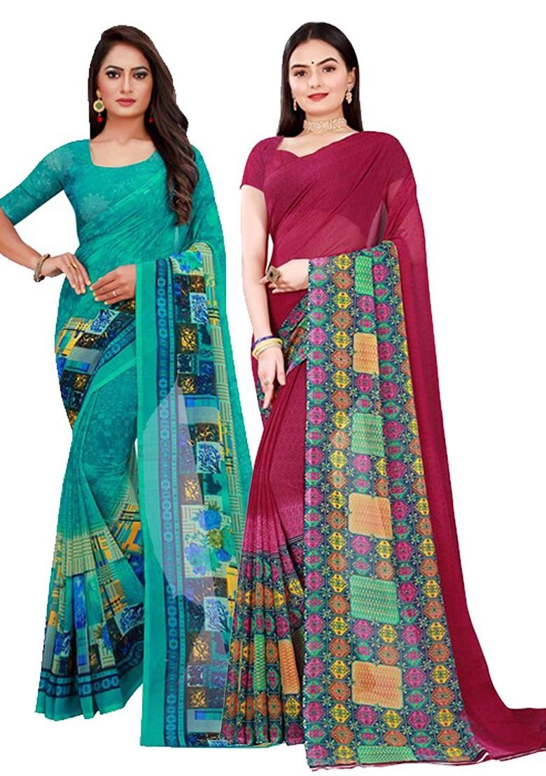 Teal Green Embroidered Georgette Saree Set