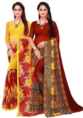 Maroon Embroidered Poly Blend Saree Set