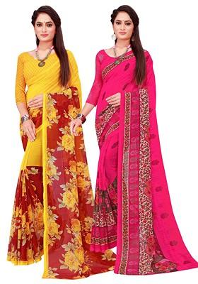 Maroon Embroidered Poly Blend Saree Set