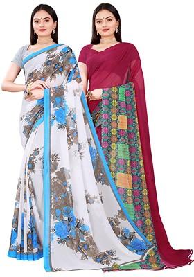 Maroon Embroidered Georgette Saree Set (Set Of 2)