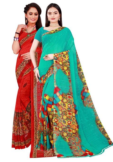 Green Embroidered Georgette Saree Set