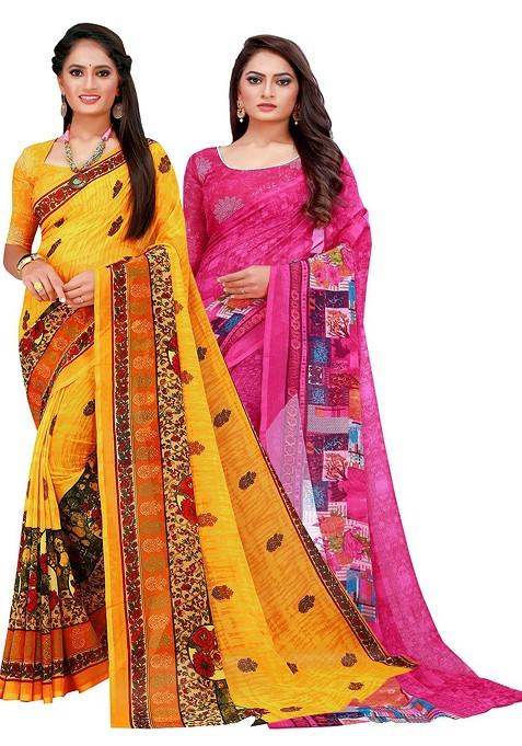 Magenta Embroidered Georgette Saree Set