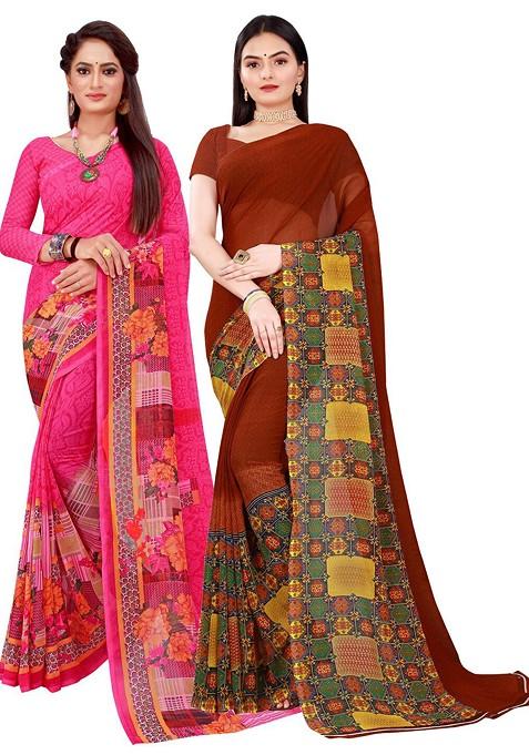 Magenta Floral Georgette Saree Set