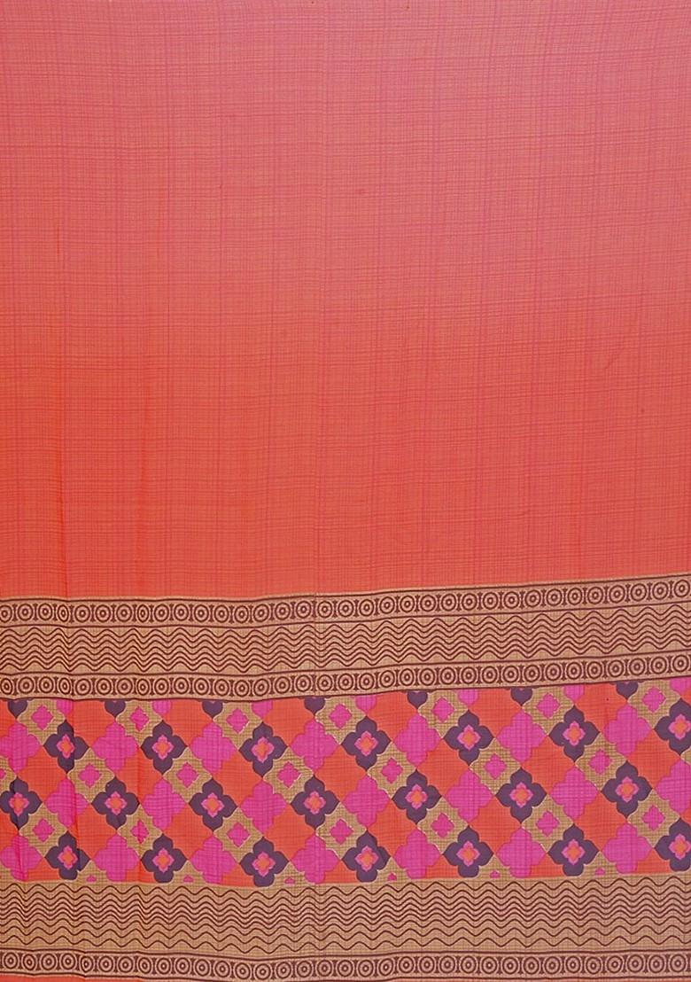 Orange Floral Georgette Saree Set (Set Of 2)