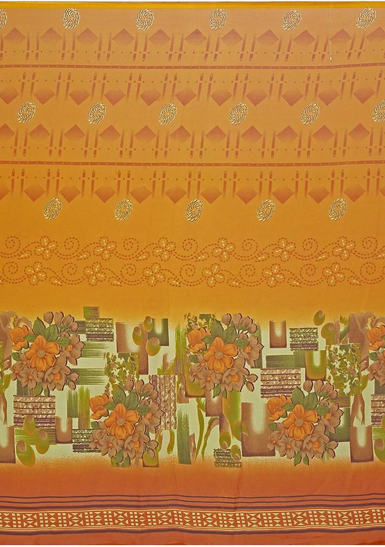 Yellow Geometric Print Georgette Saree Set (Set Of 2)