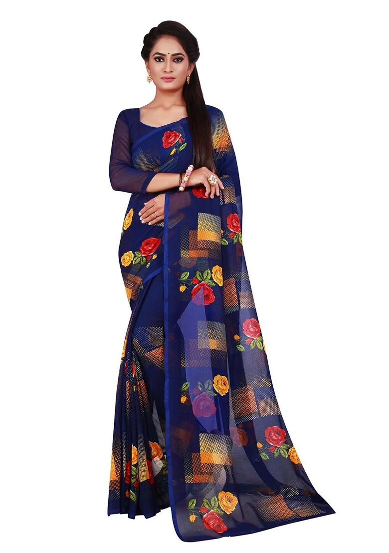 Green Embroidered Georgette Saree Set (Set Of 2)