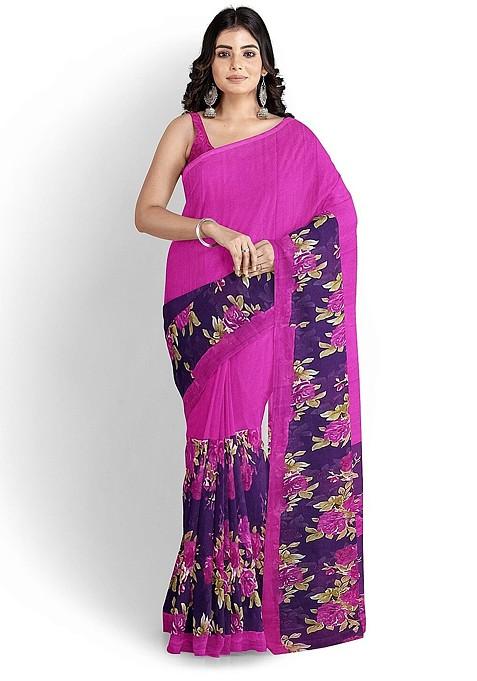 Pink Floral Georgette Saree Set