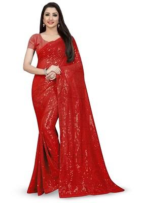 Red Embellished Georgette Saree Set