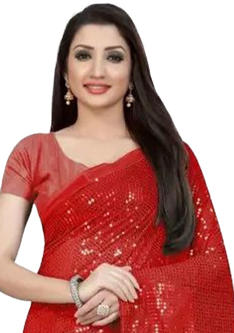 Red Embellished Georgette Saree Set