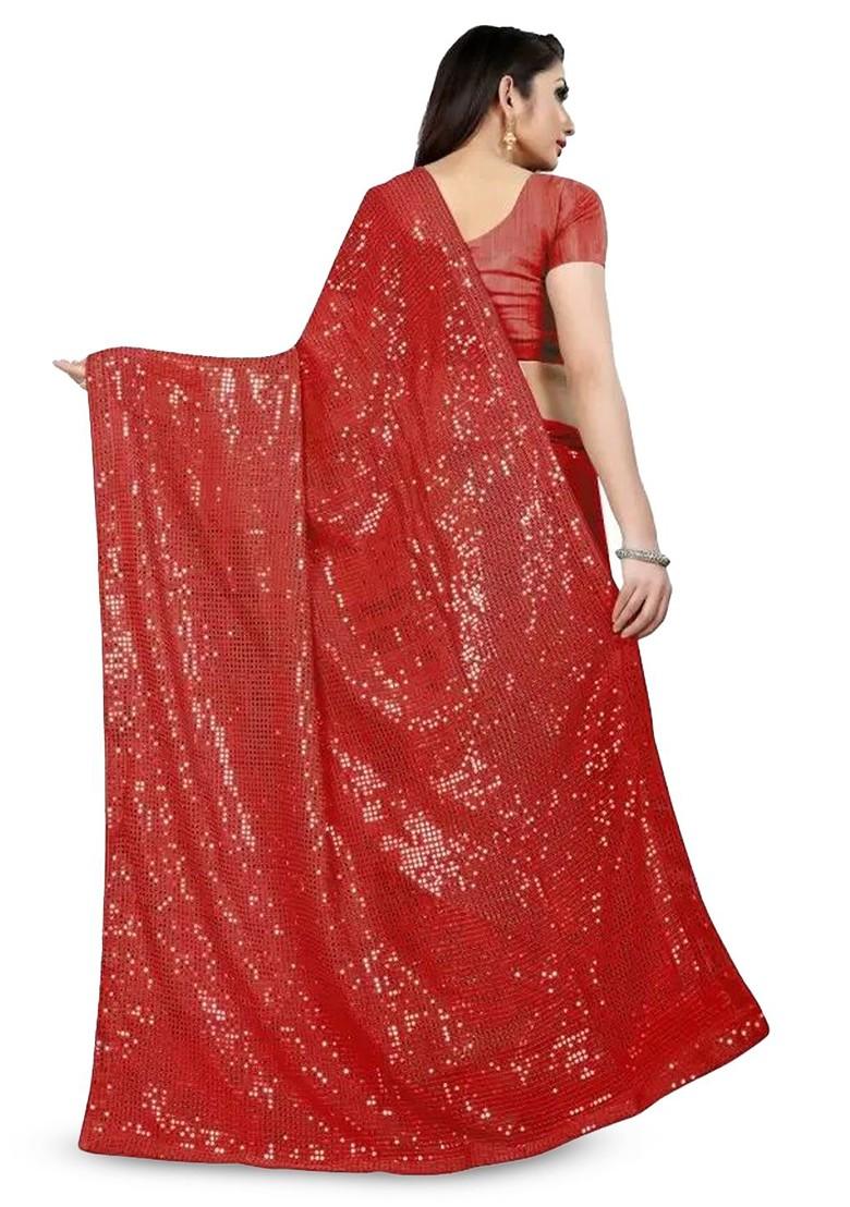 Red Embellished Georgette Saree Set