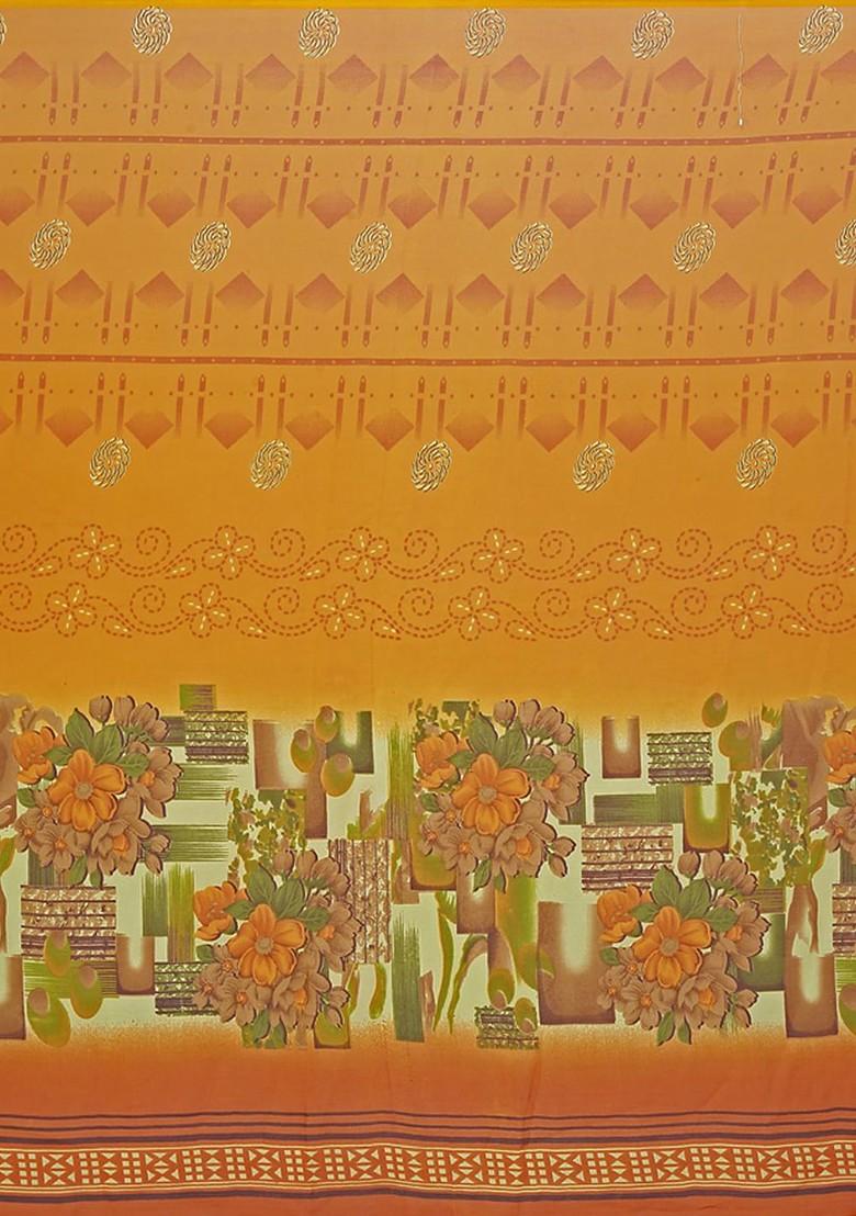 Yellow Geometric Print Georgette Saree Set (Set Of 2)