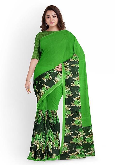 Green Floral Georgette Saree Set