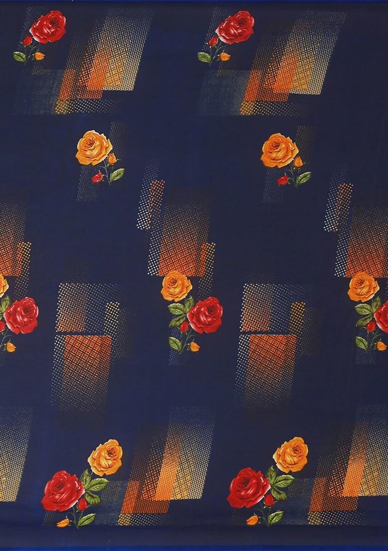 Navy Blue Floral Georgette Saree Set