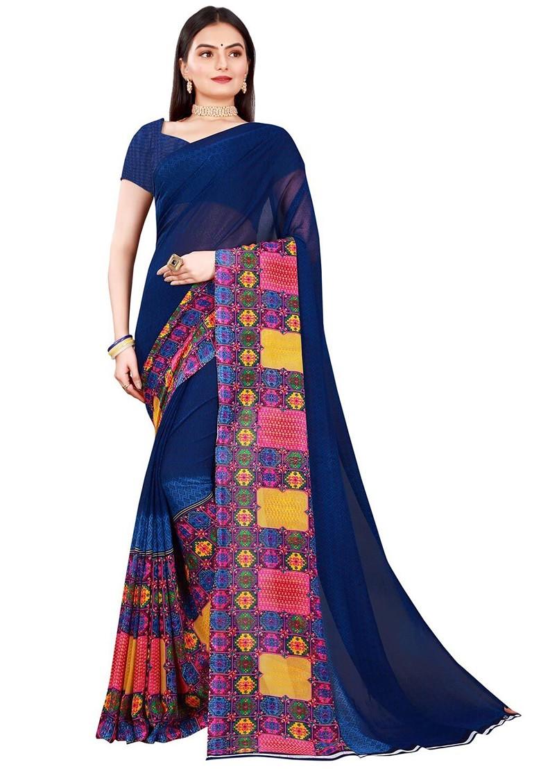 Brown Embroidered Georgette Saree Set