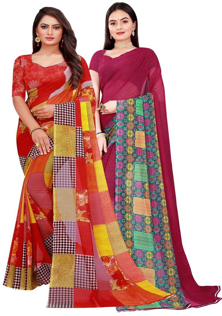 Maroon Embroidered Georgette Saree Set (Set Of 2)