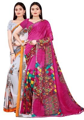 White Floral Georgette Saree Set