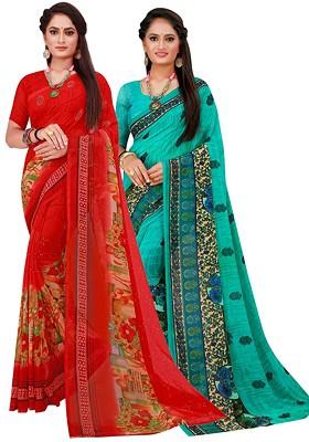 Turquoise Blue Embroidered Georgette Saree Set