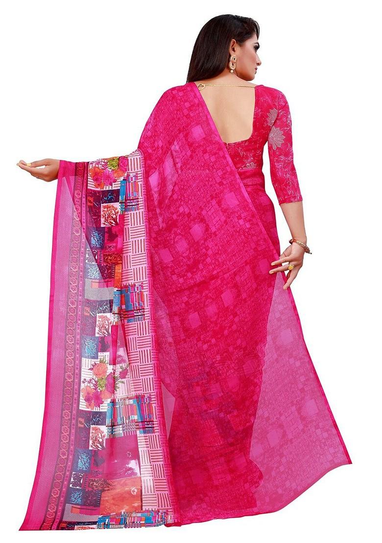 Pink Embroidered Georgette Saree Set