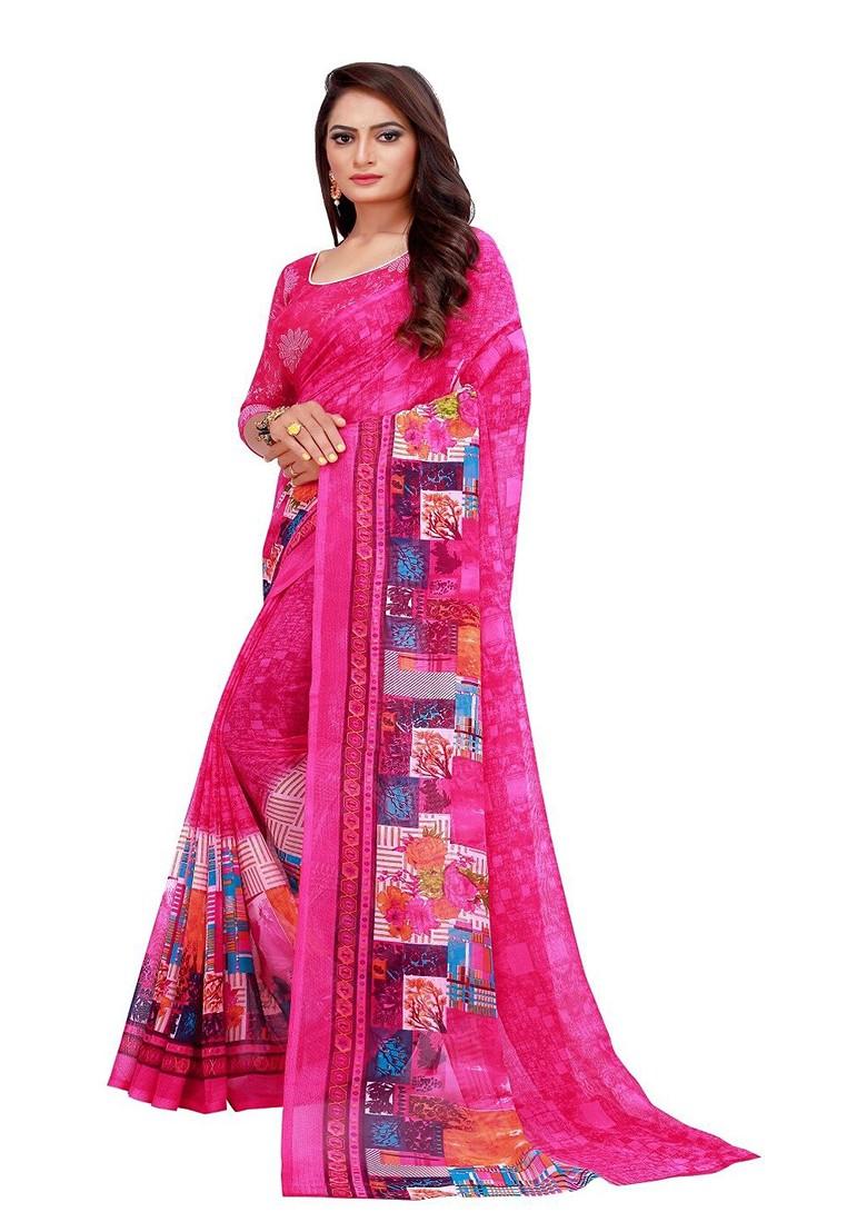 Pink Embroidered Georgette Saree Set