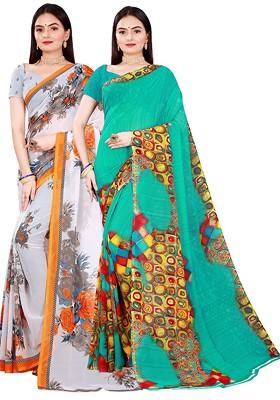 White Embroidered Georgette Saree Set