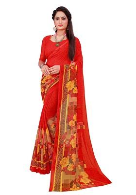 Maroon Embroidered Georgette Saree Set