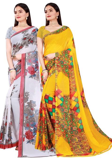 Yellow Embroidered Georgette Saree Set