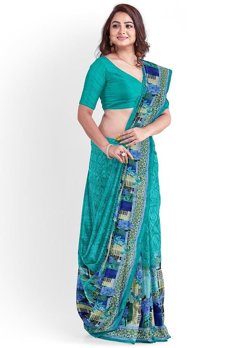 Teal Green Floral Georgette Saree Set