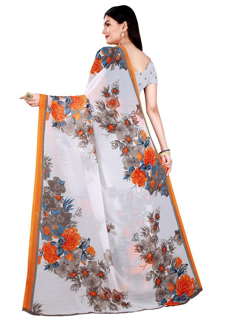 White Embroidered Georgette Saree Set (Set Of 2)