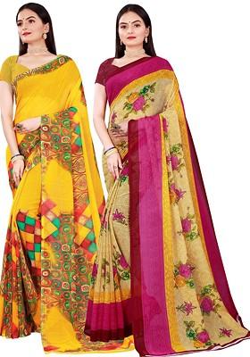 Multi Embroidered Georgette Saree Set (Set of 2)